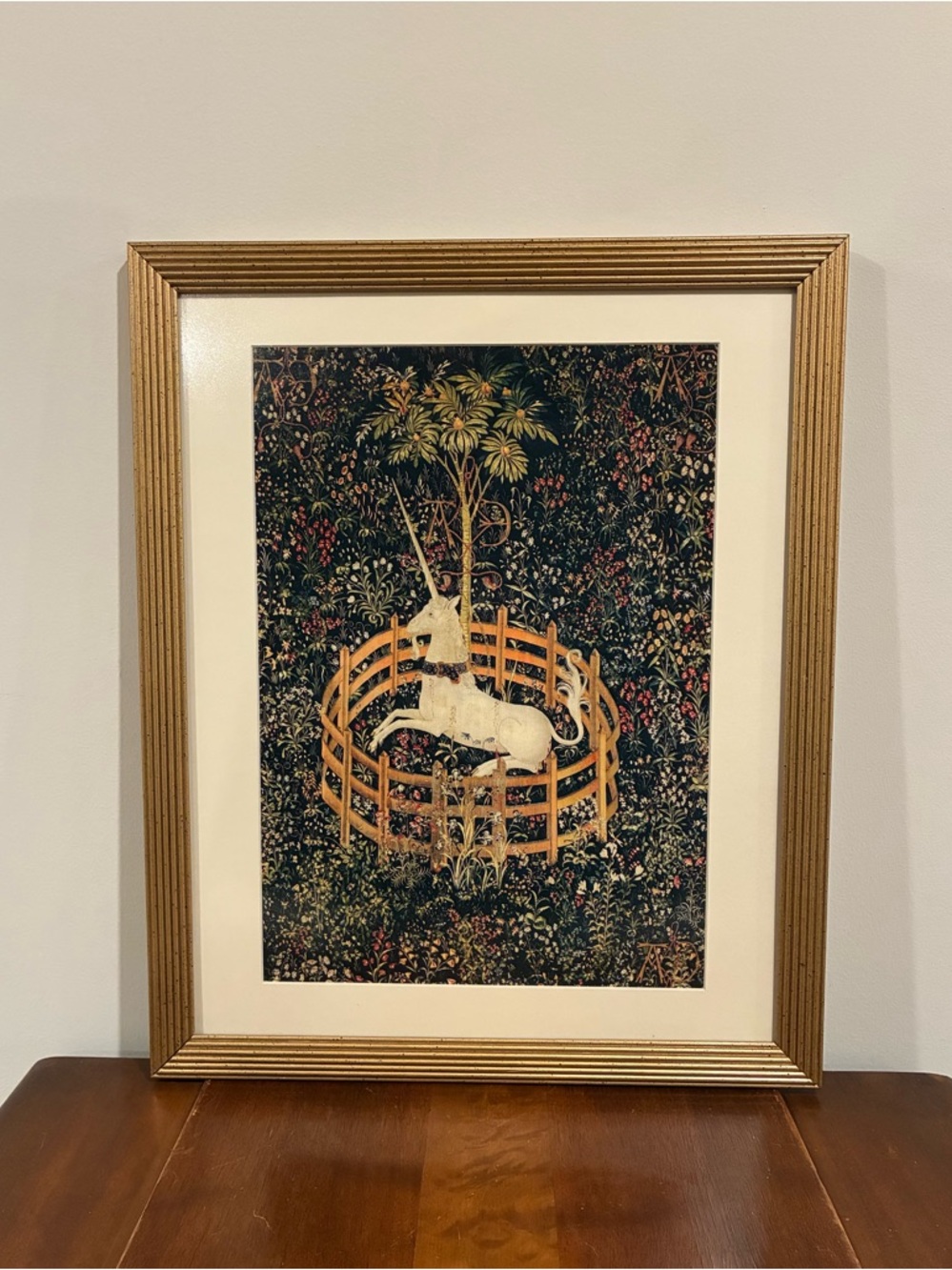 Unicorn Tapestry Ornate Large Gold Framed Print 18x22 Gold Frame Renaissance Art